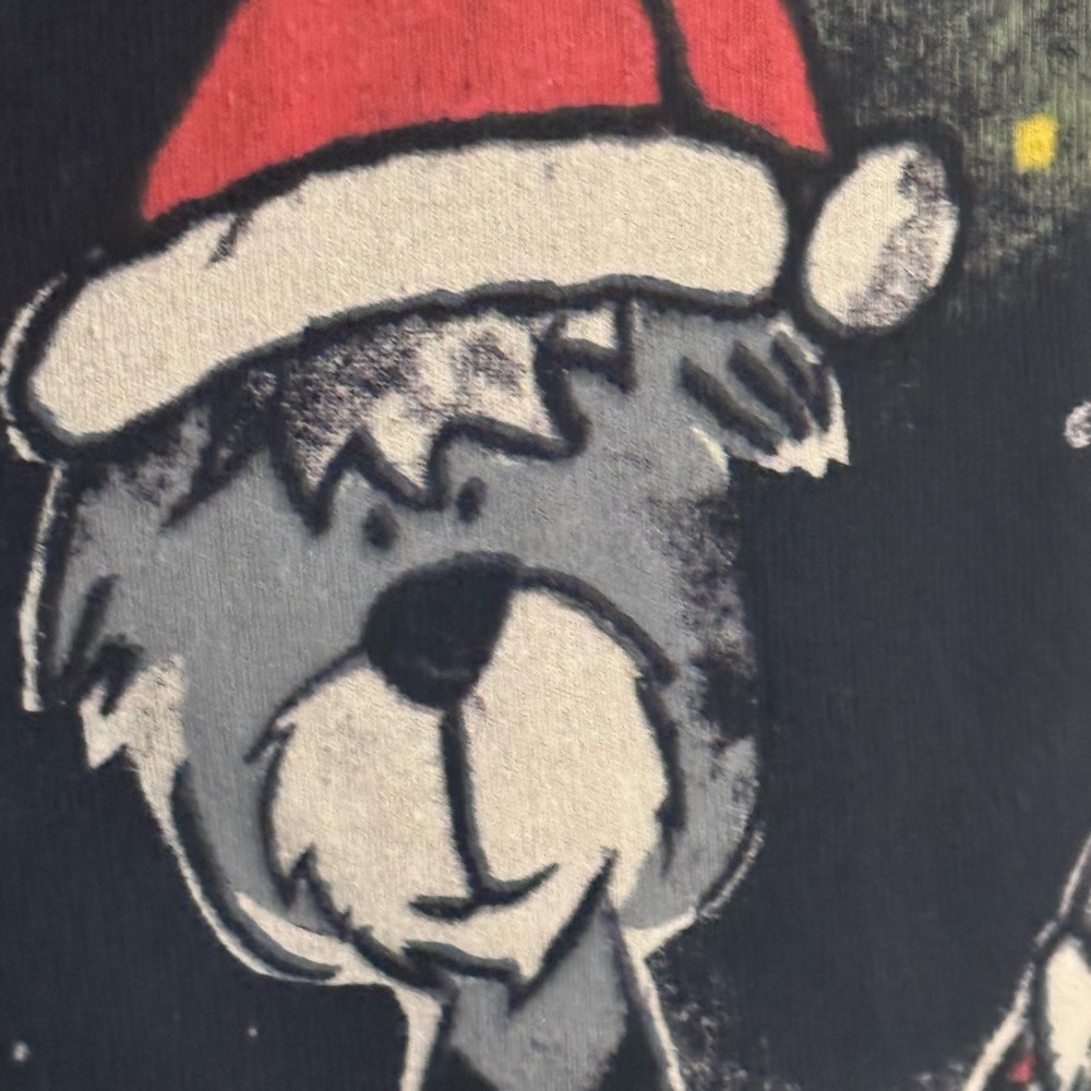 Jess & Jane Bow Wow Christmas Holiday Black Dog Shirt Size M Santa Hat Sweater - Picture 5 of 9